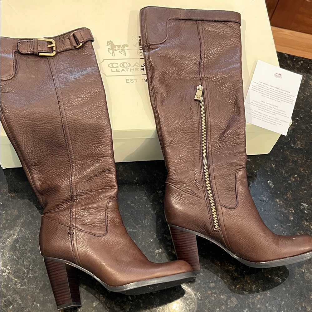 Coach Dark Brown Leather Heeled Boots